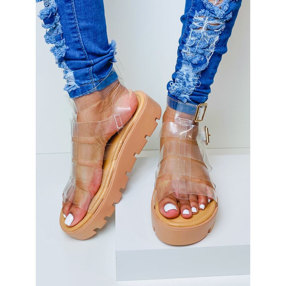 "Indigo" Clear Platform Sandals - Picture 2 of 4